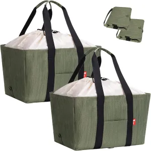 Large Utility Tote Bag, Reusable Collapsible Durable Grocery Shopping Bag, Foldable Tote Bag for Storage Pool Beach (Green), Large-2 Pack (S00201)