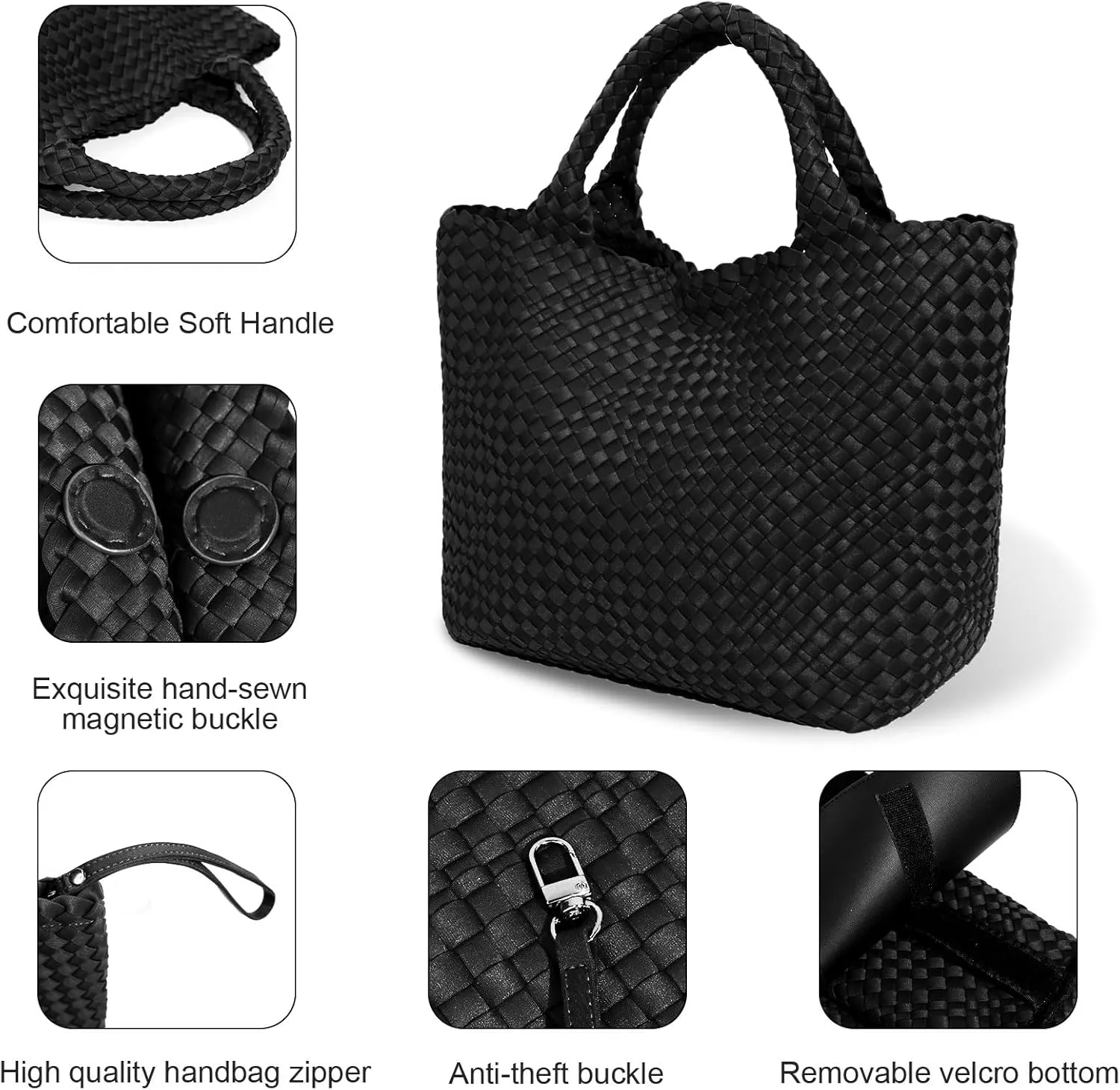 Large Woven Neoprene Tote for Women, Shopper Bag, Travel Braided Handbags, Beach Shoulder Purses