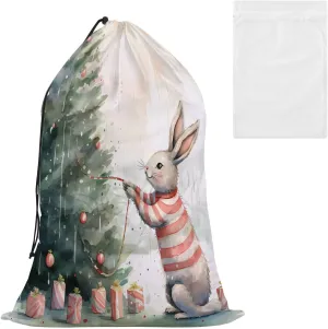 Laundry Bag Rabbit Lighting Christmas Candles Large Dirty Clothes Organizer Travel Bag with Drawstring for Home