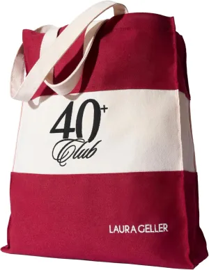LAURA GELLER NEW YORK 40  Club Canvas Oversized Tote Bag for Women - Limited Edition Color Block Burgundy Beauty Merch - Collectible Gifts Celebrating Makeup for Mature Skin