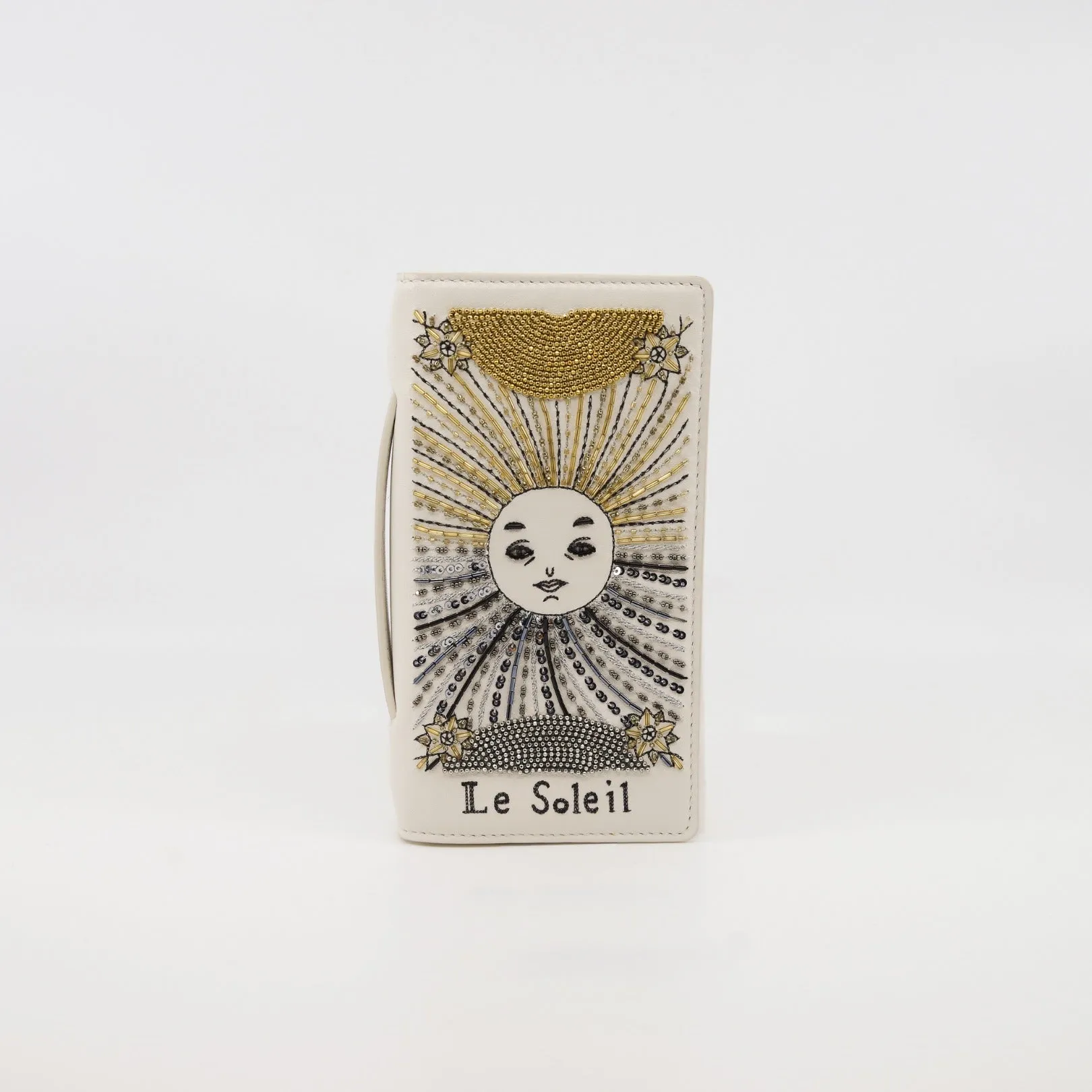 Le Soleil Tarot In White Lambskin Leather Pouch Clutch GHW