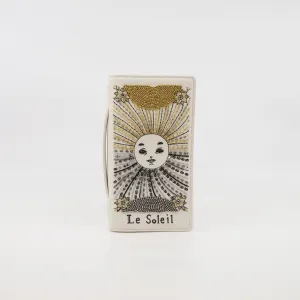 Le Soleil Tarot In White Lambskin Leather Pouch Clutch GHW