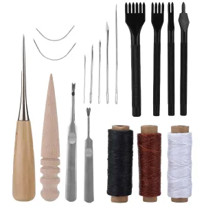 Leather Sewing & Craft Tool Set - 18Pcs Easy Use Kit with Wax Wire & Stainless Steel Tools for Car Seats, Sofas & Upholstery