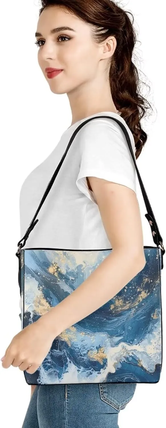 Leather Shoulder Bag Extra Large Bucket Handbags for Women Travel Party with Pockets Tote Purse Bags