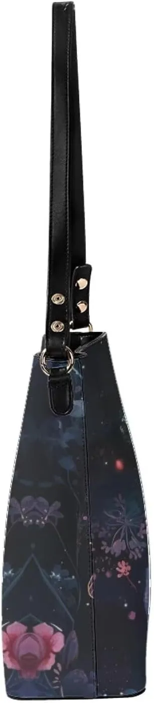 Leather Shoulder Bag Extra Large Bucket Handbags for Women Travel Party with Pockets Tote Purse Bags