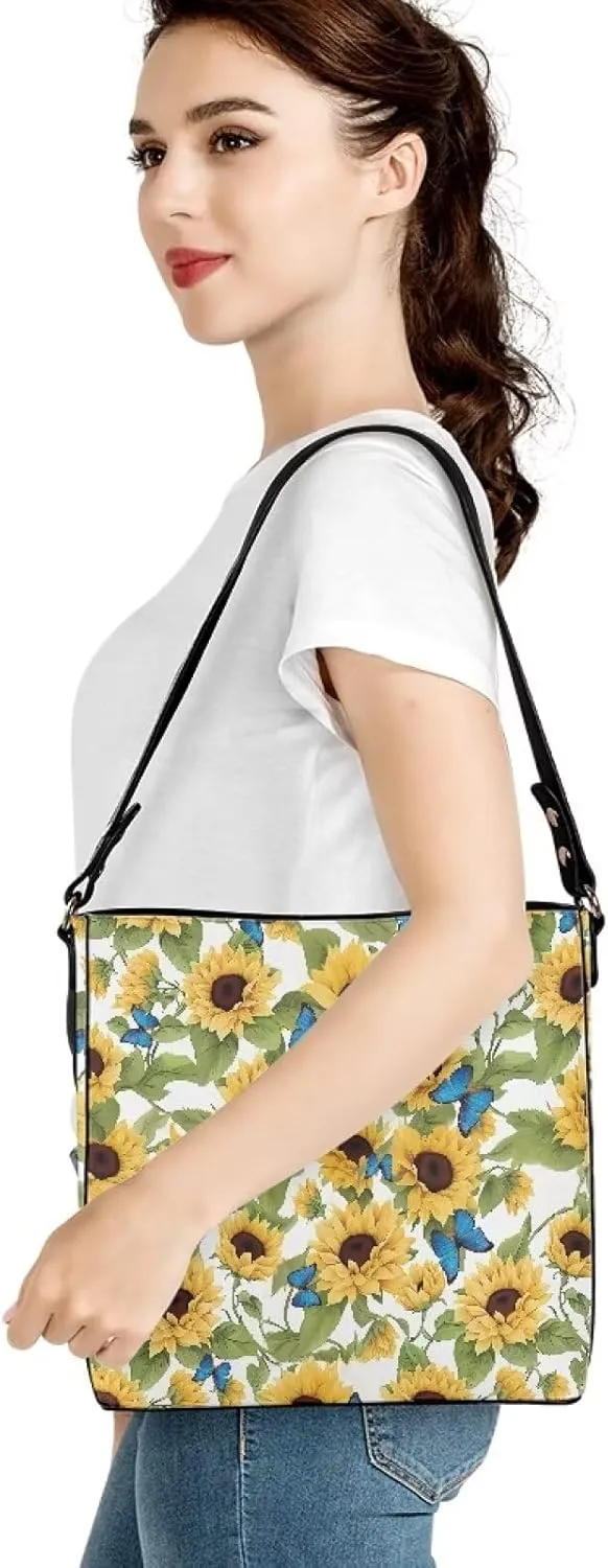 Leather Shoulder Bag Extra Large Bucket Handbags for Women Travel Party with Pockets Tote Purse Bags