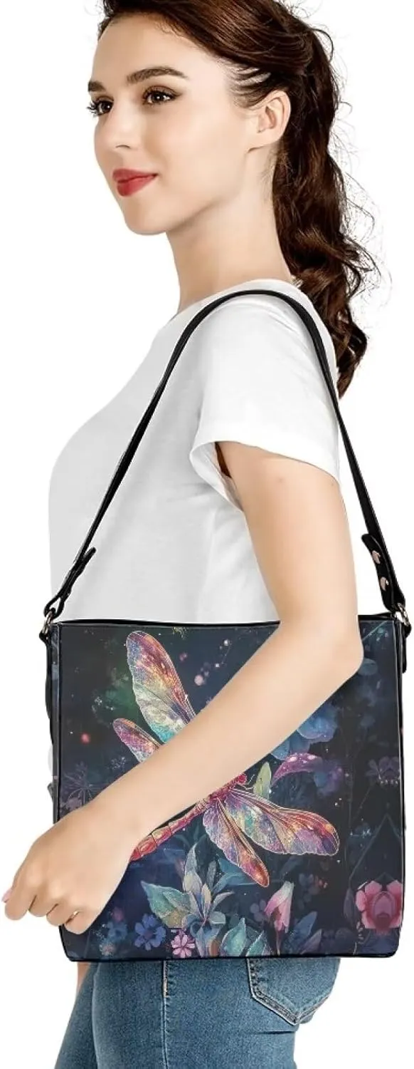 Leather Shoulder Bag Extra Large Bucket Handbags for Women Travel Party with Pockets Tote Purse Bags