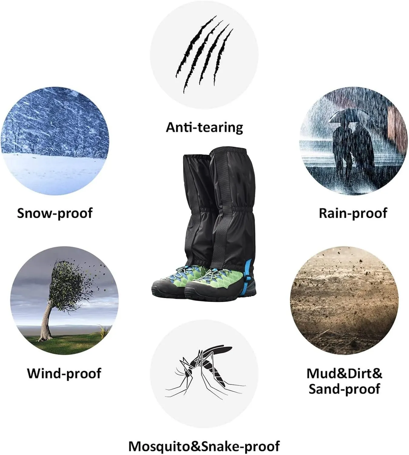 Leg Gaiters,Adjustable Lightweight Shoes Gaiters,Breathable Snake Gaiters Boots,Nylon Material Perfect for Snow Trail Running Hiking Walking Mountain Climbing
