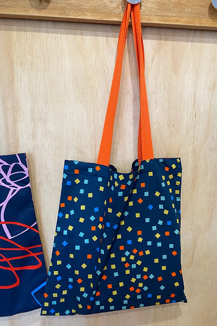 Library Bag | squares with orange straps