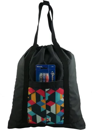 Lightweight Drawstring Backpack Convertible Tote Bag Grocery Shopping Tote Quality Shoulder Gym Bag Black