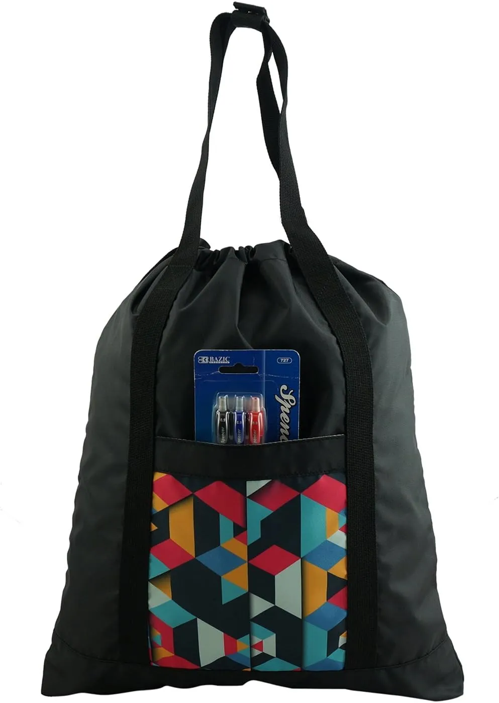 Lightweight Drawstring Backpack Convertible Tote Bag Grocery Shopping Tote Quality Shoulder Gym Bag Black