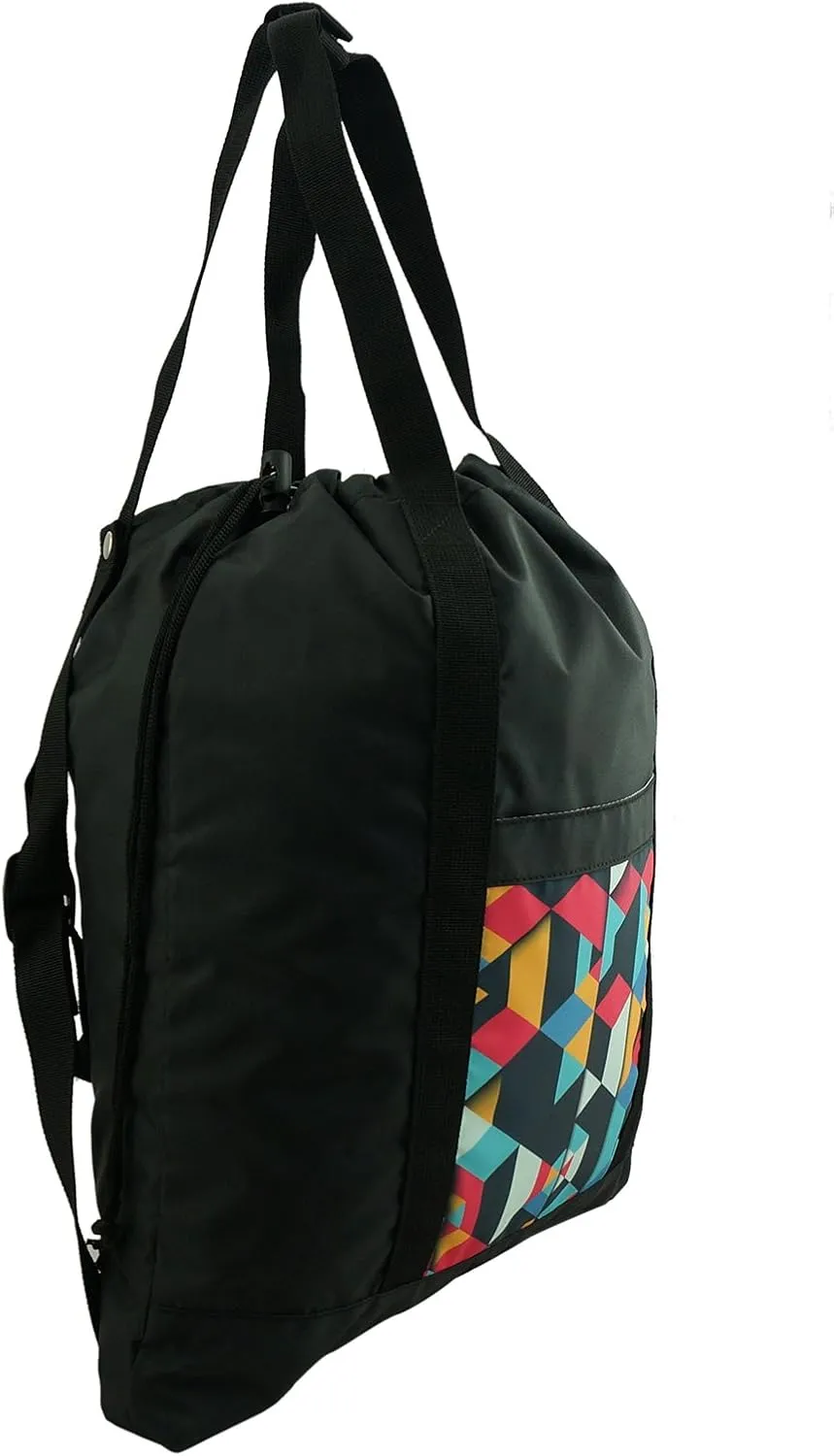 Lightweight Drawstring Backpack Convertible Tote Bag Grocery Shopping Tote Quality Shoulder Gym Bag Black
