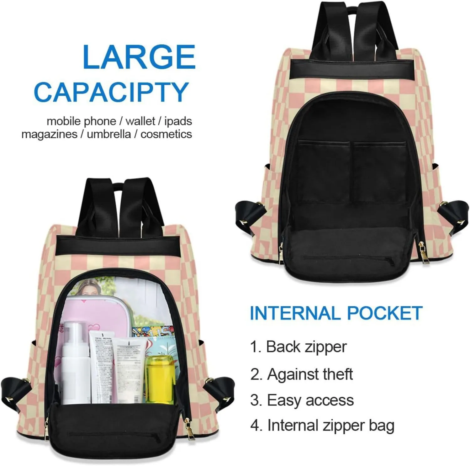 Lightweight Women Backpack Purse Shoulder Bag Casual Daypack Anti-theft Zipper With Pockets Pattern 9