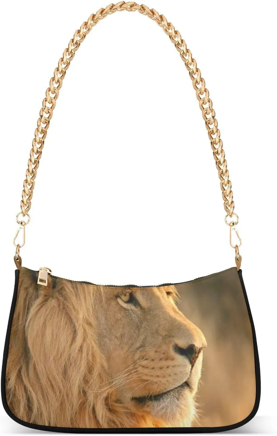 Lion Head Animal Shoulder Handbags for Women Travel Hobo Tote Handbag Women Gold Chain Shoulder Bags Purse with Zipper Closure