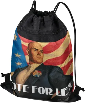 LOGOVISION Superman Vote For Lex Drawstring Backpack Sports Bag Sackpack 17" x 13", Perfect for Gym, Yoga or Practice