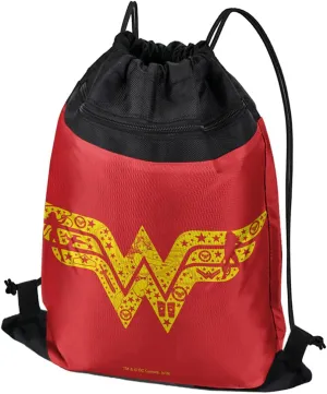 LOGOVISION Wonder Woman Wonder Woman Icons Logo Drawstring Backpack Sports Bag Sackpack 17" x 13", Perfect for Gym, Yoga or Practice