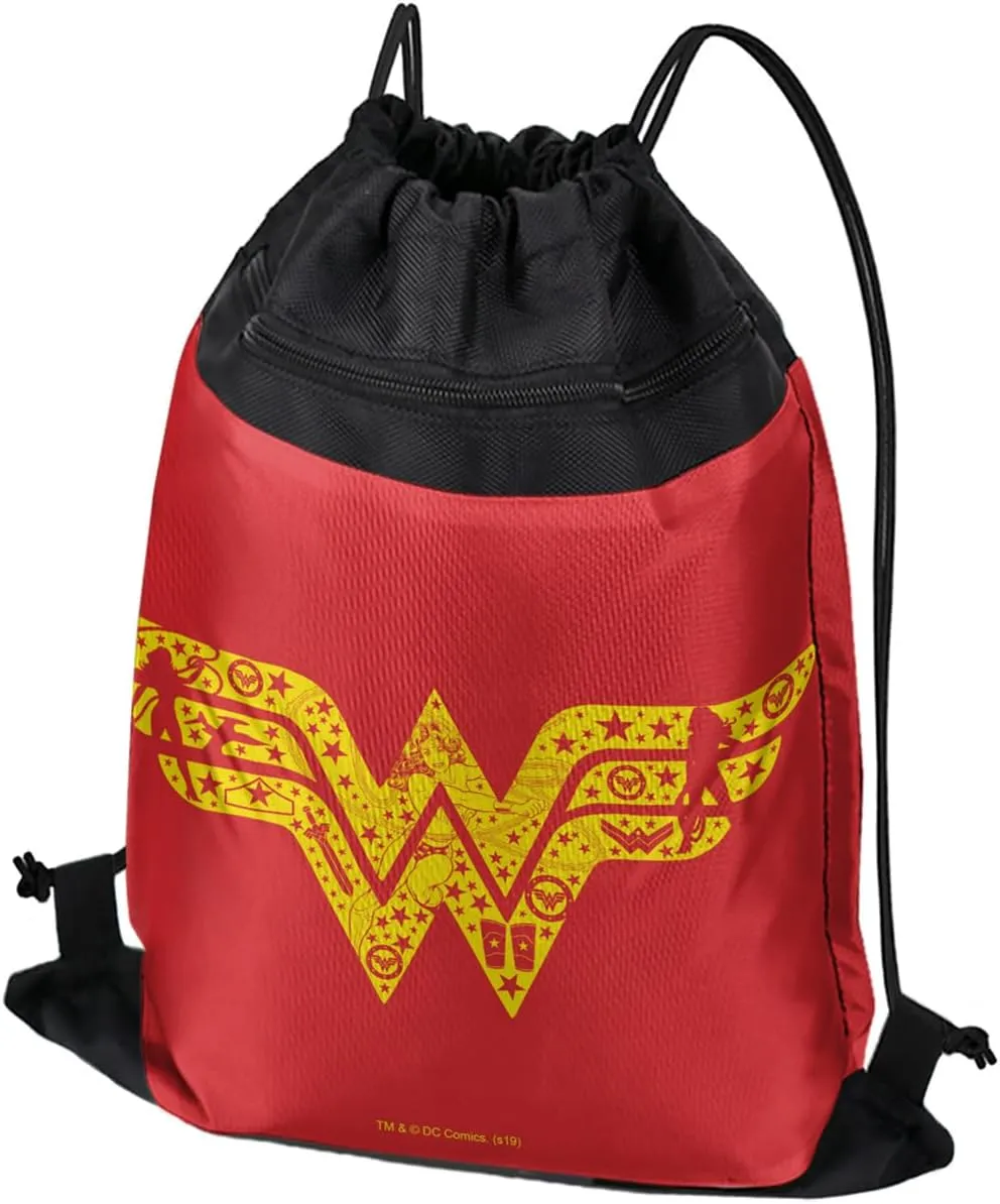 LOGOVISION Wonder Woman Wonder Woman Icons Logo Drawstring Backpack Sports Bag Sackpack 17" x 13", Perfect for Gym, Yoga or Practice