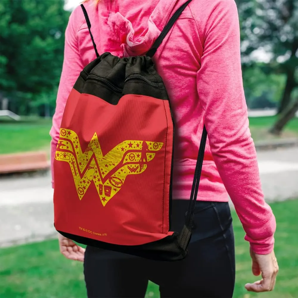 LOGOVISION Wonder Woman Wonder Woman Icons Logo Drawstring Backpack Sports Bag Sackpack 17" x 13", Perfect for Gym, Yoga or Practice