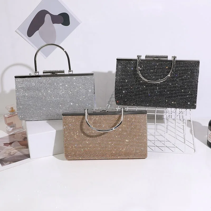 Long Rhinestone Evening Clutch with Top Handle