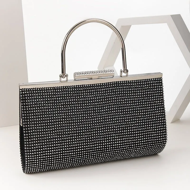 Long Rhinestone Evening Clutch with Top Handle