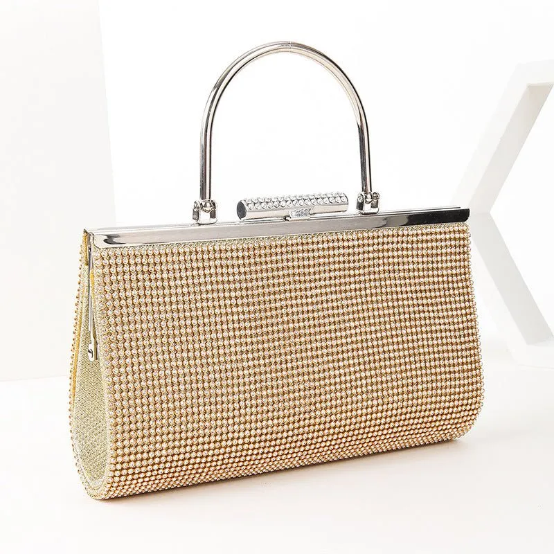Long Rhinestone Evening Clutch with Top Handle