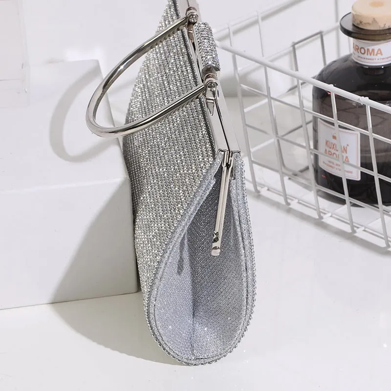 Long Rhinestone Evening Clutch with Top Handle