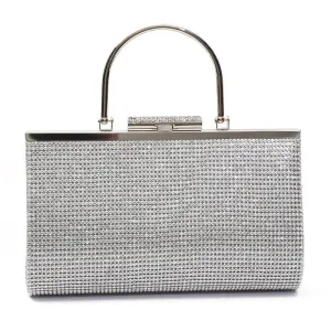 Long Rhinestone Evening Clutch with Top Handle