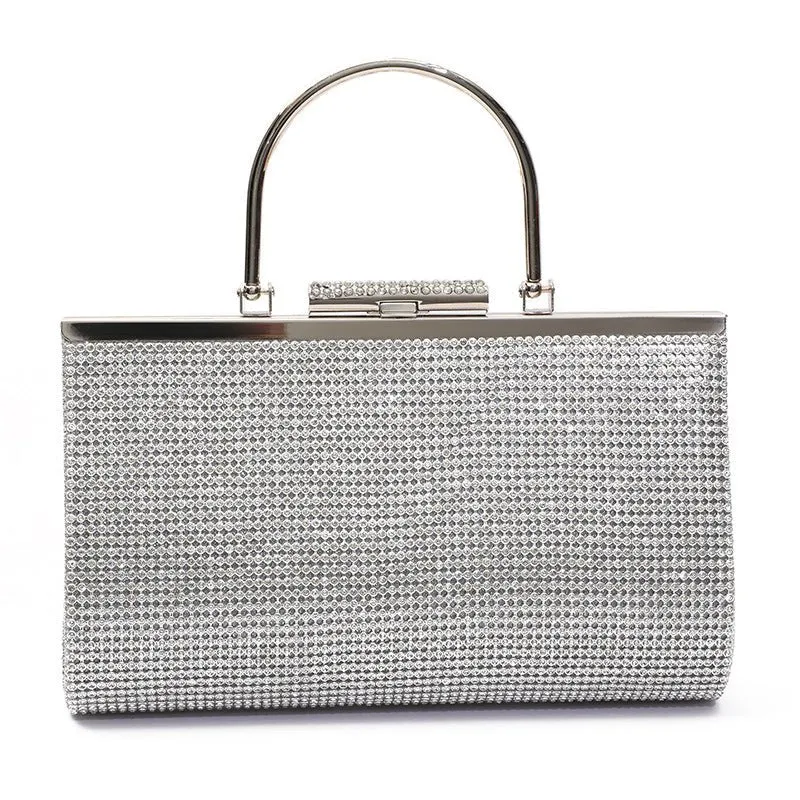 Long Rhinestone Evening Clutch with Top Handle