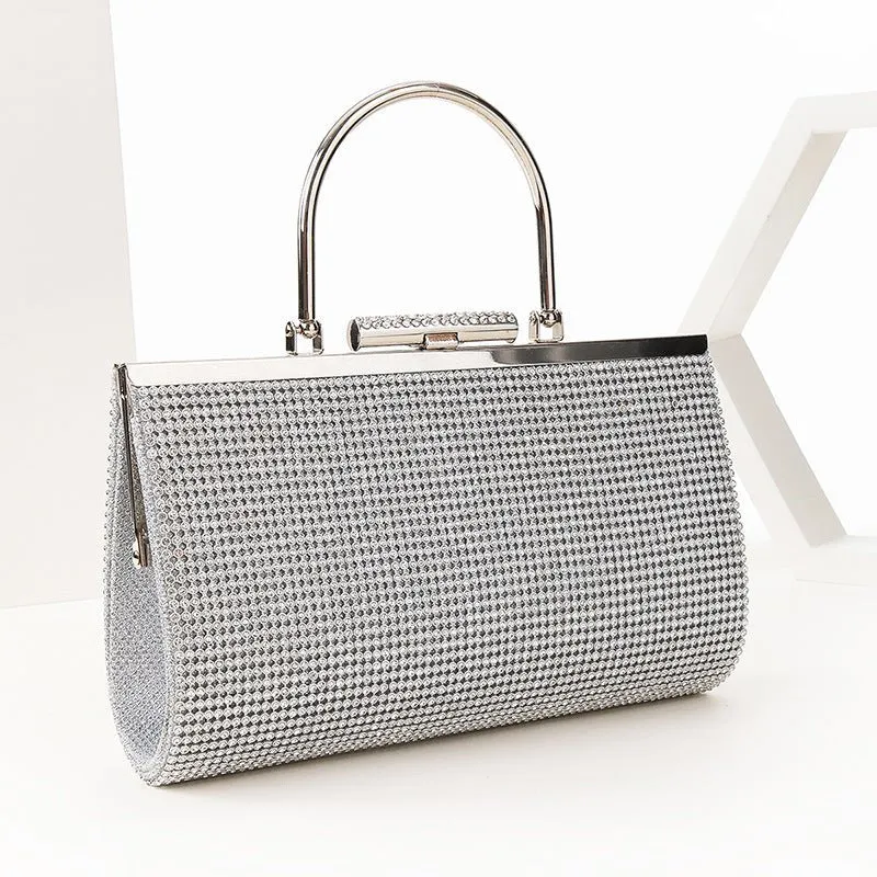 Long Rhinestone Evening Clutch with Top Handle