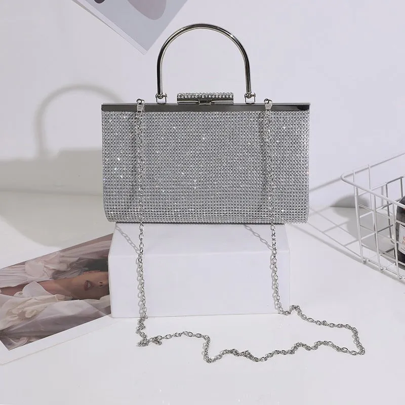 Long Rhinestone Evening Clutch with Top Handle