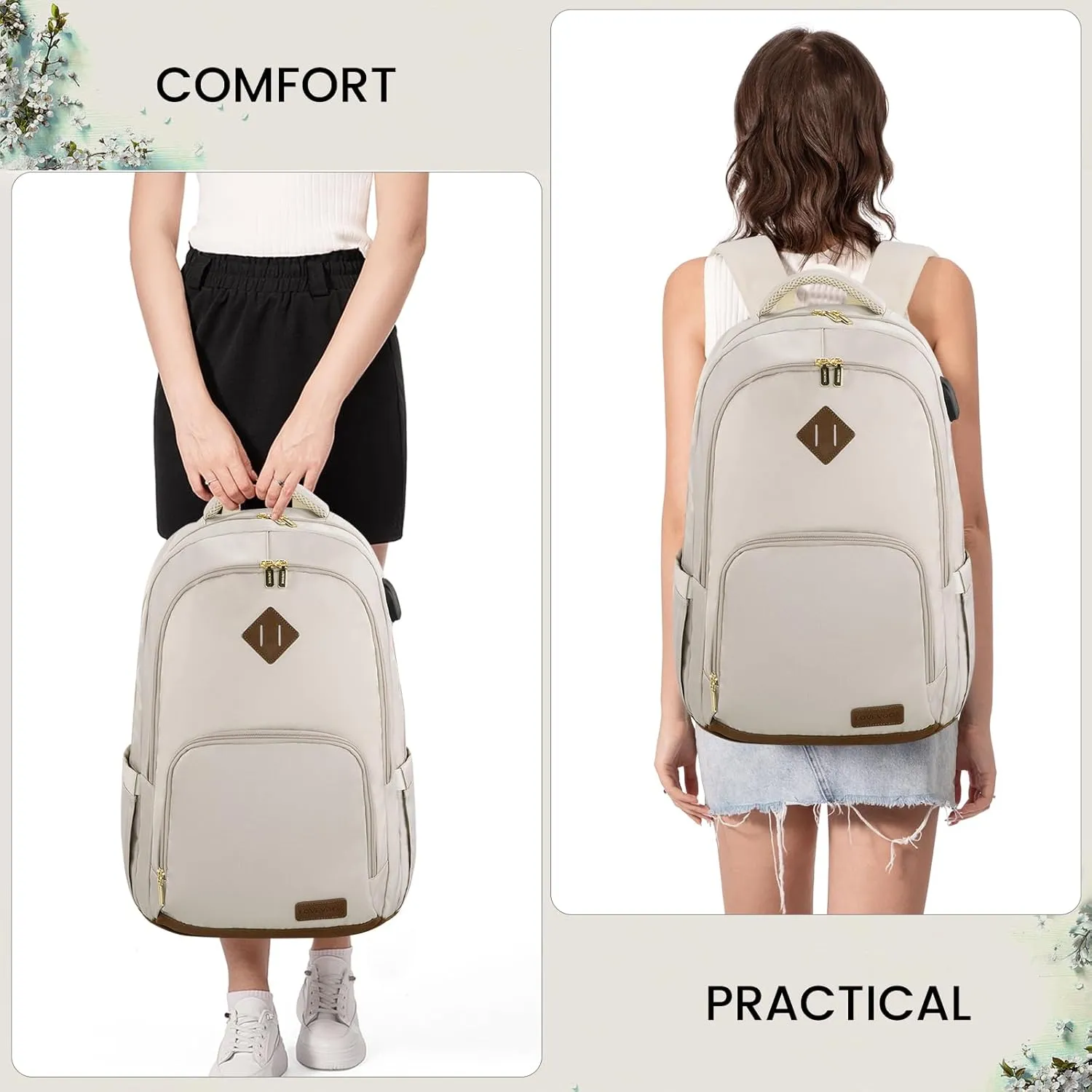 LOVEVOOK Laptop Backpack for Women Men, 17" Laptop Daypack for College Work Travel, Water Resistant Classic Backpacks with USB Port