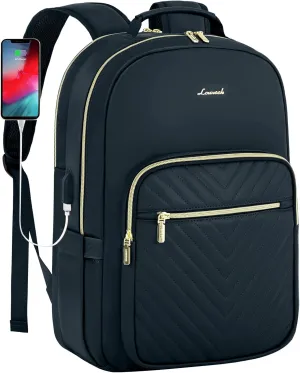 LOVEVOOK Leather Backpacks for Women,17.3 inch Leather Laptop Backpack Women Computer Backpack Laptop Bag,Stylish Quilted Travel Backpack Purse Work Bag Teacher Backpacks with USB Port,Dark Blue-green