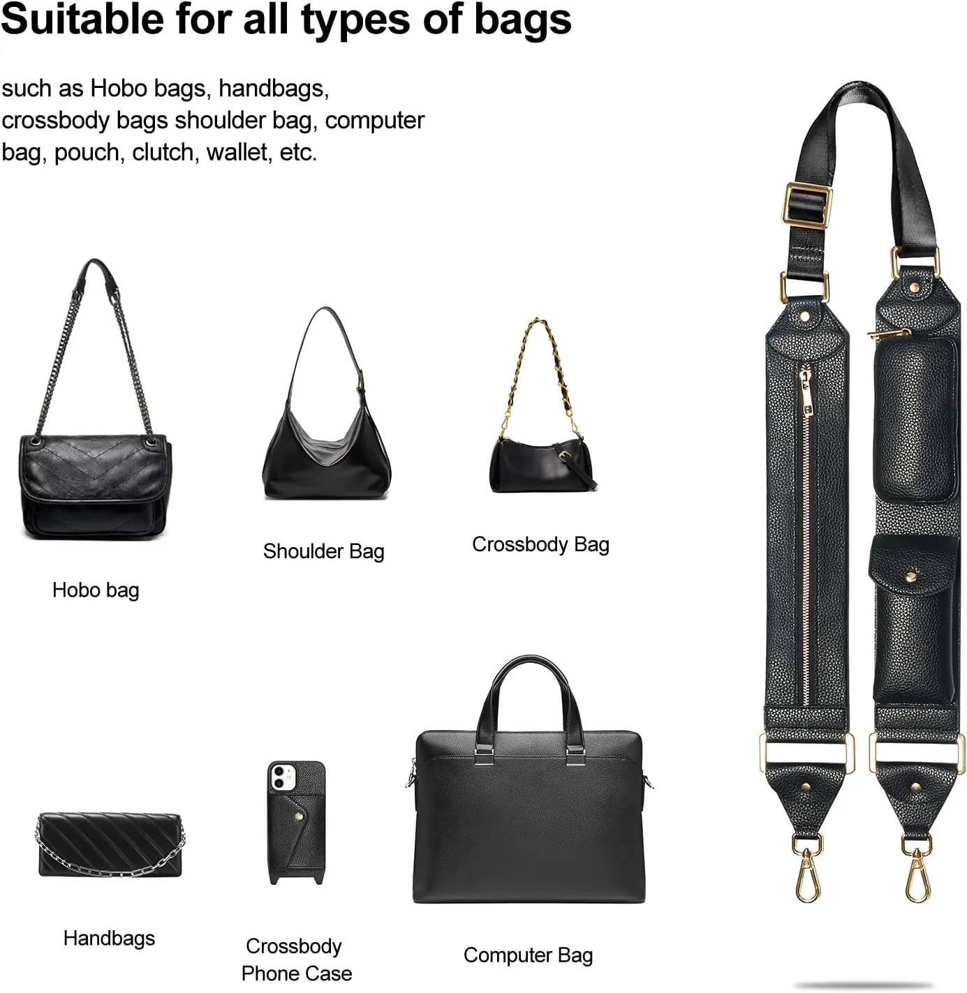 LUCKYCOIN Replacement Crossbody Staps,Wide Vegan Leather Shoulder Strap,Adjustable Universal Crossbody Purse Strap
