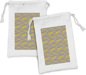 Lunarable Gypsy Pattern Fabric Pouch Set of 2, Village Setting with Houses and Trees, Small Drawstring Bag for Toiletries Masks and Favors, 9" x 6", Mustard Dark Cocoa