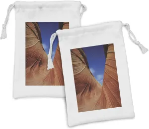 Lunarable Landscape Fabric Pouch Set of 2, Sandstone Rock Steep Canyon Toned Formations in Sedona Arizona Photography Print, Small Drawstring Bag for Toiletries Masks and Favors, 9" x 6", Blue Orange