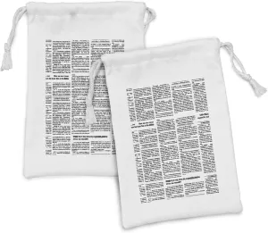 Lunarable Old Newspaper Fabric Pouch Set of 2, Close up View of Aged Journal Page Headings News Articles Columns, Small Drawstring Bag for Toiletries Masks and Favors, 9" x 6", Charcoal Grey White