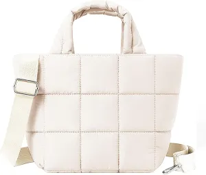 Lushandy Small Puffer Tote Bag, Quilted Nylon Crossbody Bags for Women Mini Puffy Tote Bag Lightweight Soft Shoulder Handbag