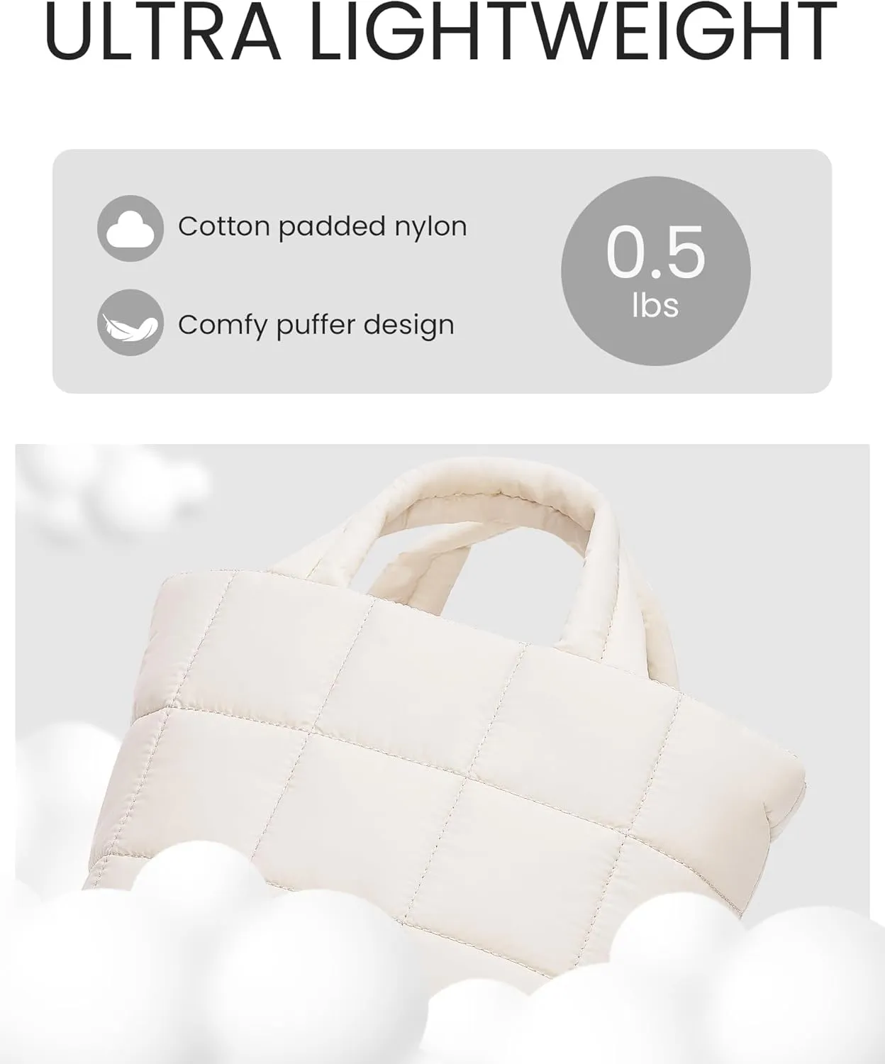 Lushandy Small Puffer Tote Bag, Quilted Nylon Crossbody Bags for Women Mini Puffy Tote Bag Lightweight Soft Shoulder Handbag