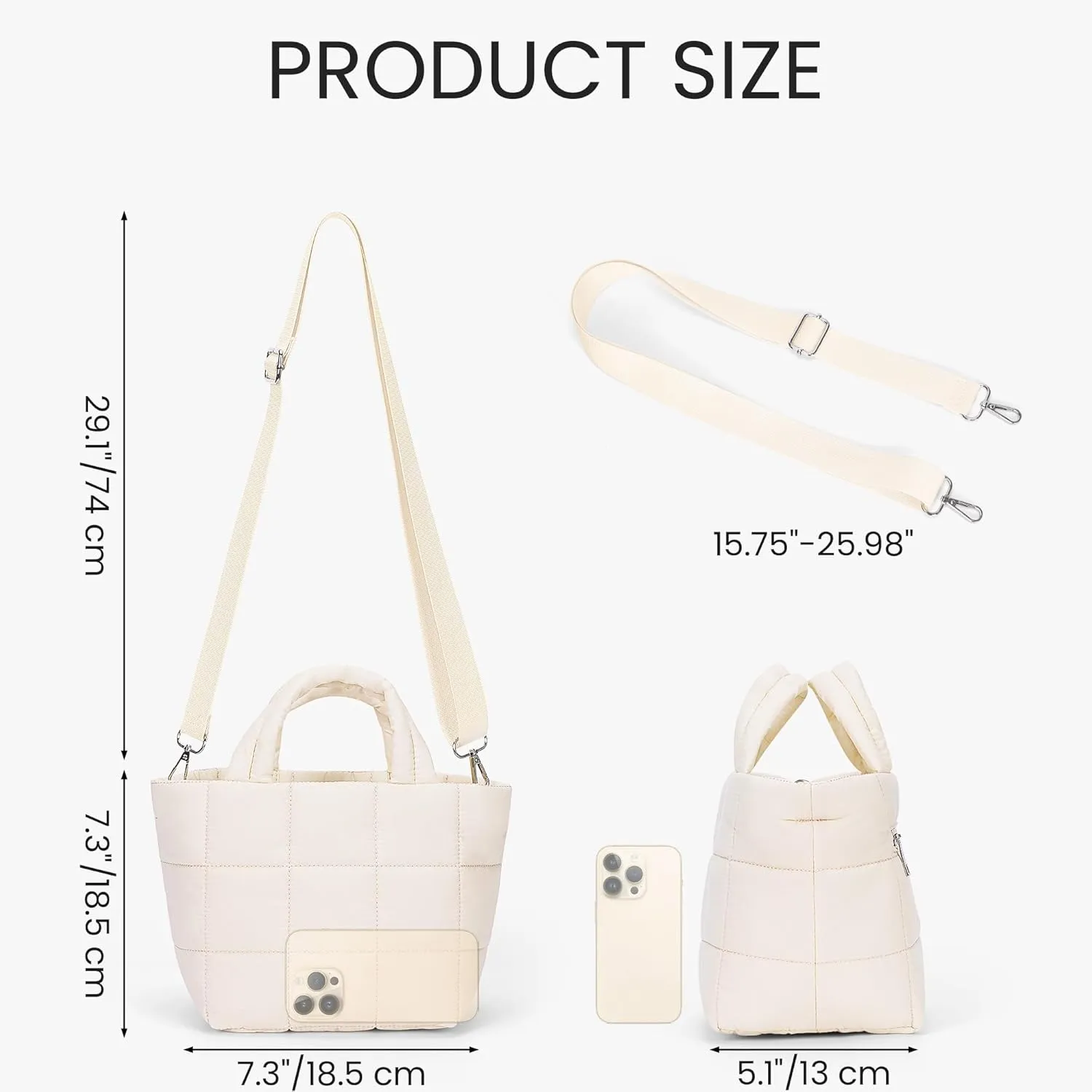 Lushandy Small Puffer Tote Bag, Quilted Nylon Crossbody Bags for Women Mini Puffy Tote Bag Lightweight Soft Shoulder Handbag