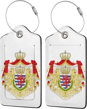 Luxembourg National Emblem Luggage Tags Pu Leather with Privacy Cover Label Address Card and Durable Metal Ring Suitable for Men Women Handbags Backpacks