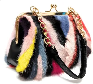 Luxurious Fur Evening Handbag Clutches - Genuine Fox, Rabbit, and Mink Fur with Chic Patterns