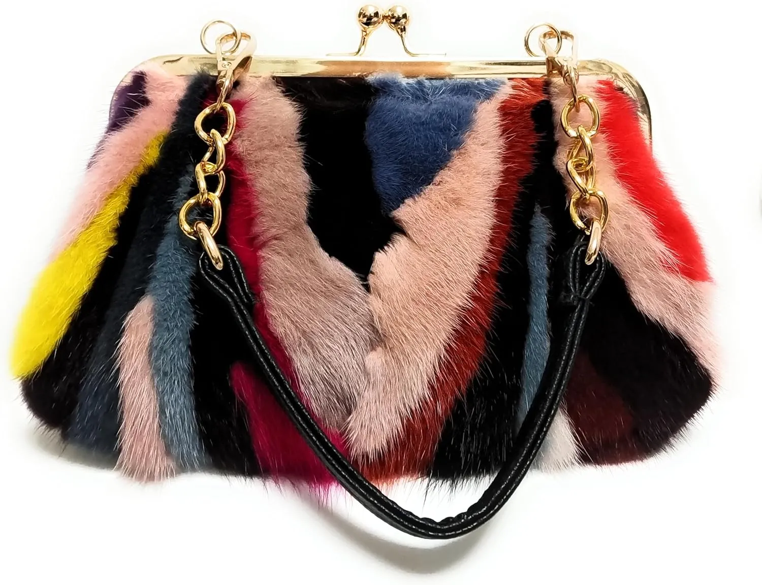 Luxurious Fur Evening Handbag Clutches - Genuine Fox, Rabbit, and Mink Fur with Chic Patterns