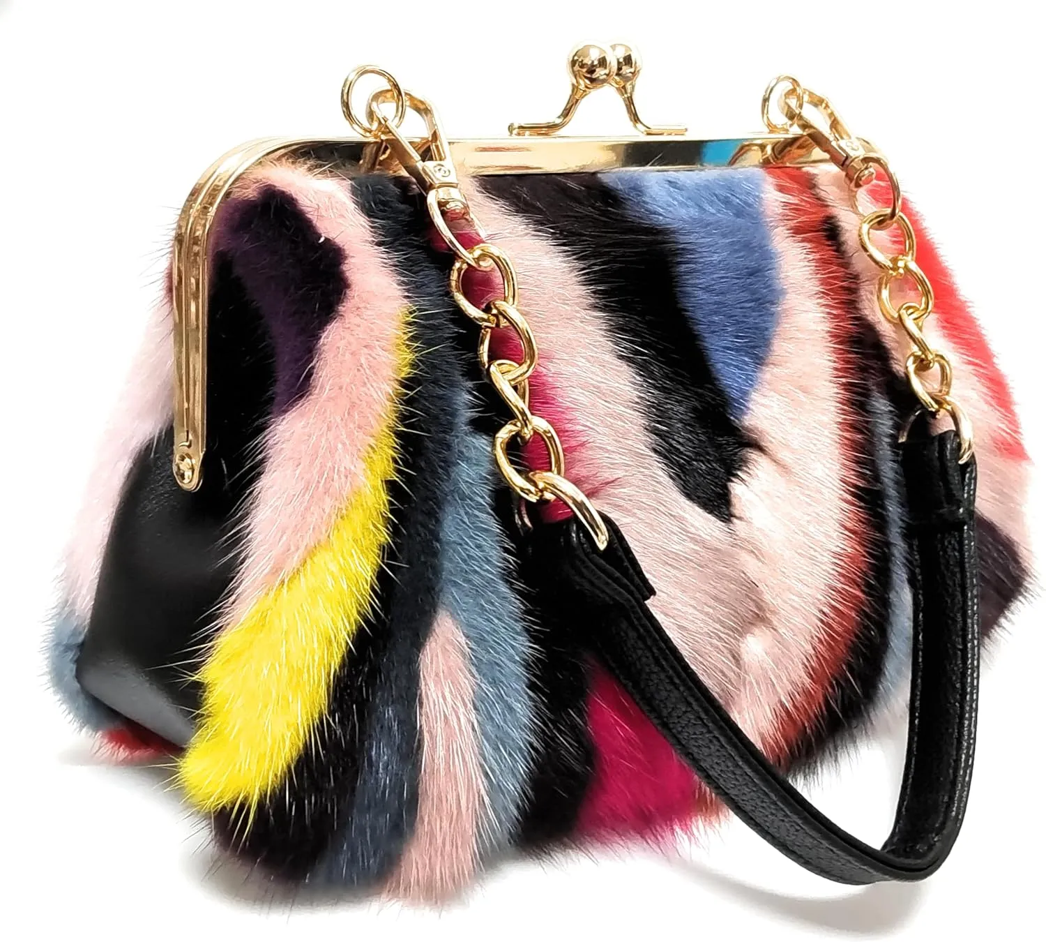 Luxurious Fur Evening Handbag Clutches - Genuine Fox, Rabbit, and Mink Fur with Chic Patterns