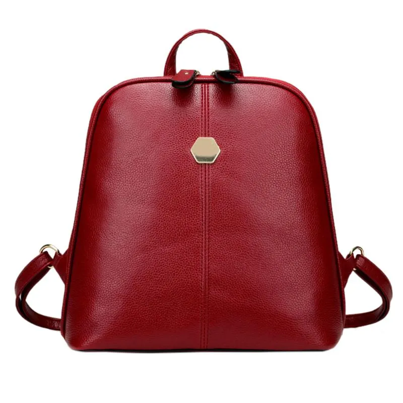 Luxury Brand Solid Color PU Leather Backpack Women Teenagers Travel Shoulder Backpack