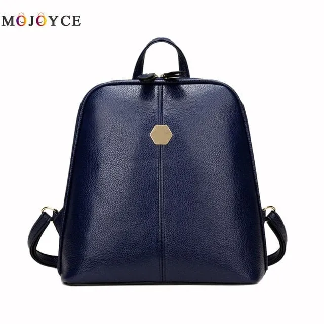 Luxury Brand Solid Color PU Leather Backpack Women Teenagers Travel Shoulder Backpack