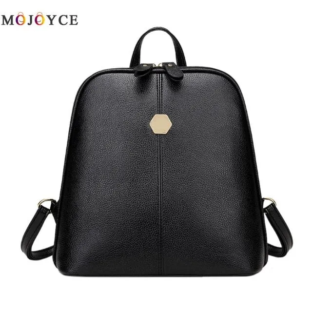 Luxury Brand Solid Color PU Leather Backpack Women Teenagers Travel Shoulder Backpack