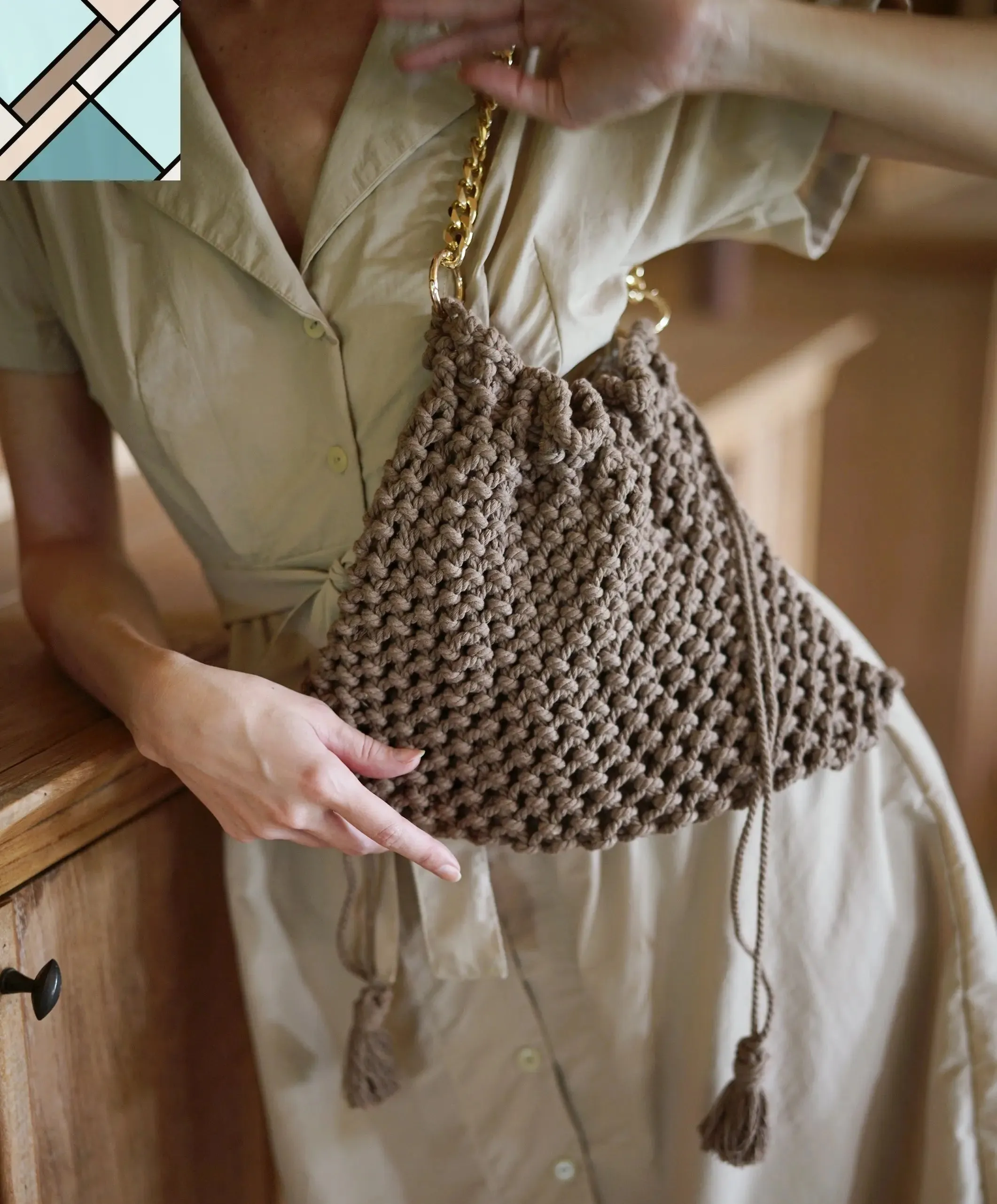 LYON Macrame Tote Bag, in Toasted Beige by BrunnaCo