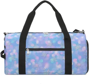 Magic Winter Pattern Cute Snowflakes Sports Tote Gym Bag for Women Men, Overnight Bag with Shoe Compartment Water Resistant
