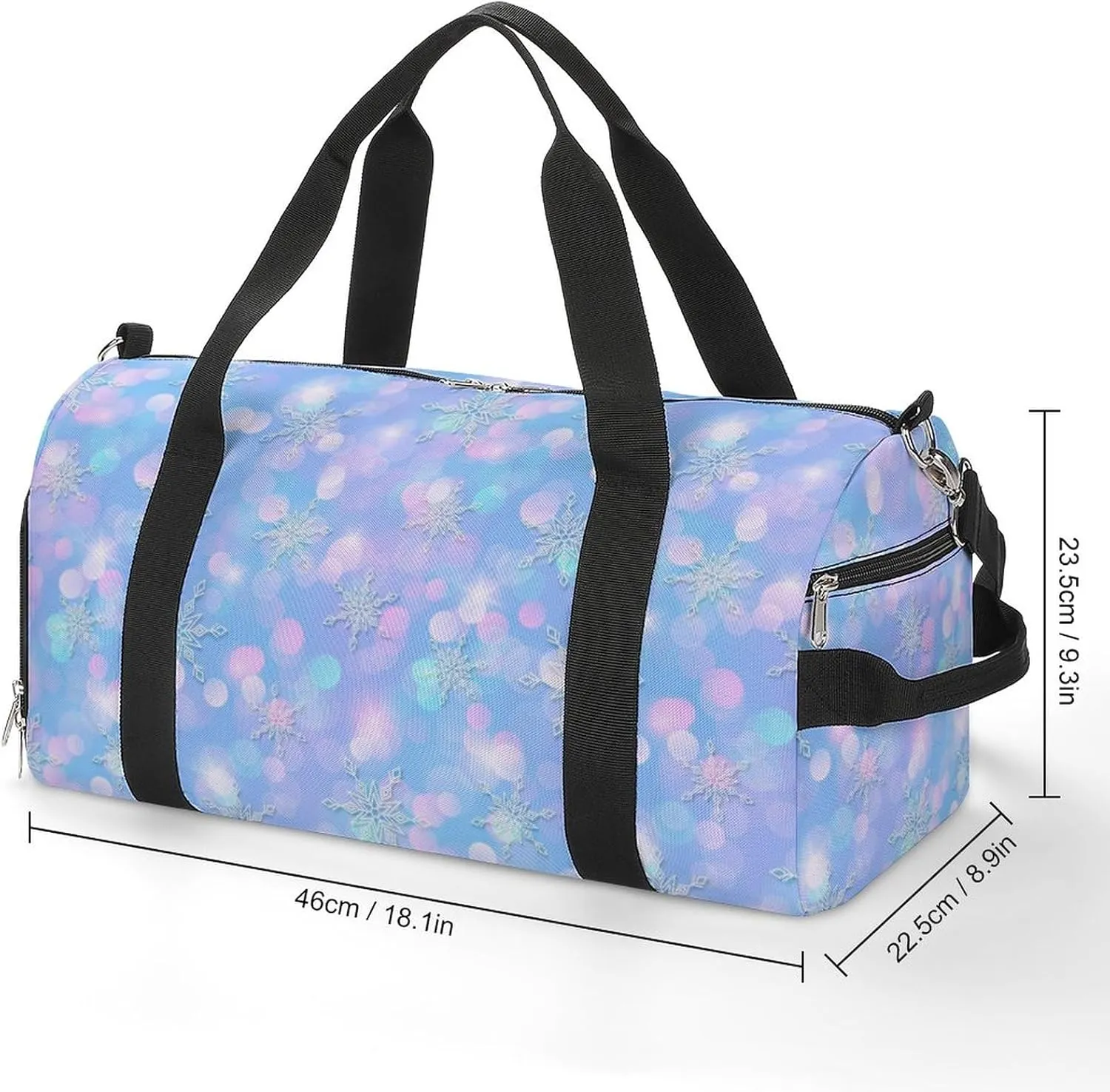 Magic Winter Pattern Cute Snowflakes Sports Tote Gym Bag for Women Men, Overnight Bag with Shoe Compartment Water Resistant