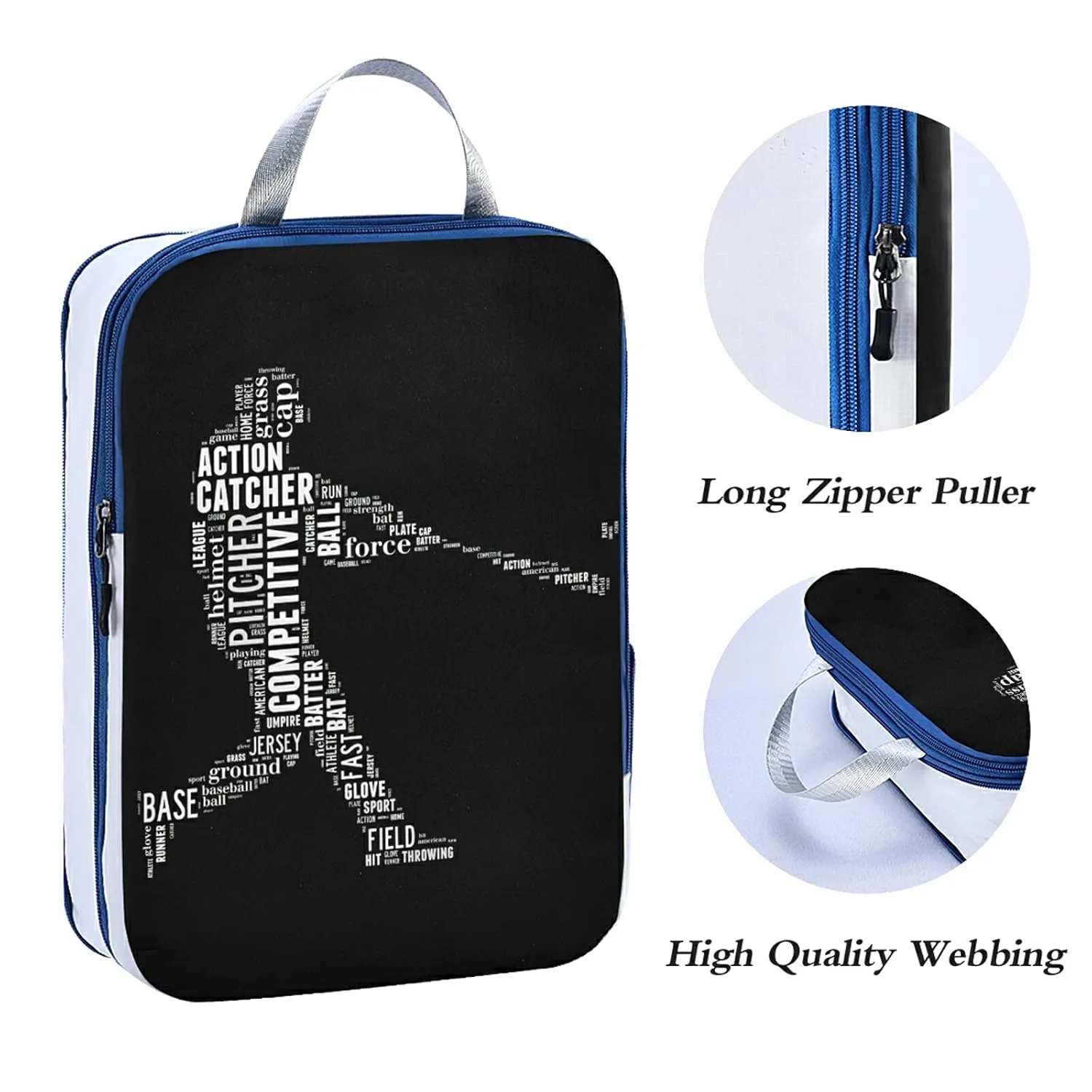 Man Baseball Batter Hits the Ball on Dark 3 Set Packing Cubes, Waterproof Check Oxford cloth Organizers, Travel Packing Toiletry Storage Bag